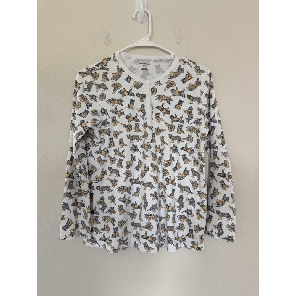 Rare OG Roller Rabbit Women's Tiger Print Pajama Top XS Pima Cotton Animal Print